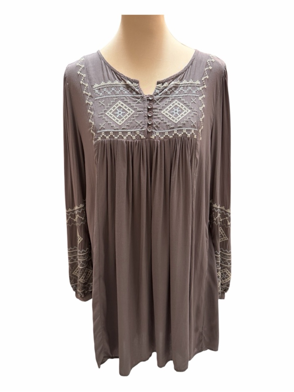 Monareno Dusty Purple Embroidered Peasant Tunic